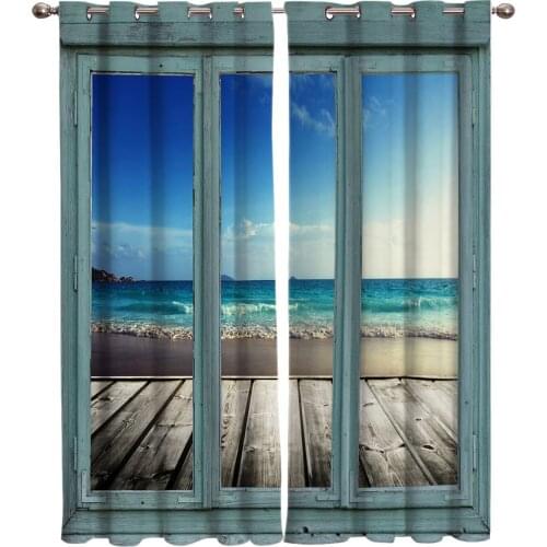 Windows Sea Beach Blue Sky White Clouds Luxury Home Curtains Modern Home Supplies Living Room Bedroom Custom Curtains