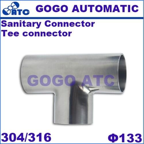 Stainless steel 304/316 O.D 133mm sanitary mirror buffing tee Food grade welded T type tee Connector