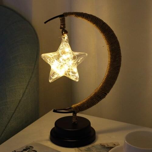 Led Stars / Moon / Apple / Sepak Takraw / Christmas Gift Handmade Hemp Rope Wrought Iron Night Light Party Room Decoration Light