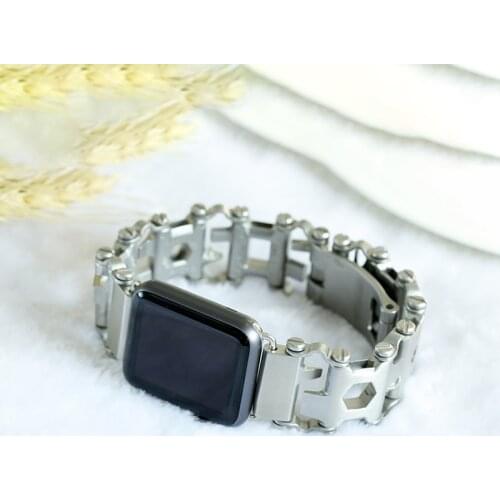 Heavy Watch Band For Apple Watch Series 5 4 3 2 1 Wrist Strap Metal Mechanical Chain Multi-function Screwdriver Watch Bracelet