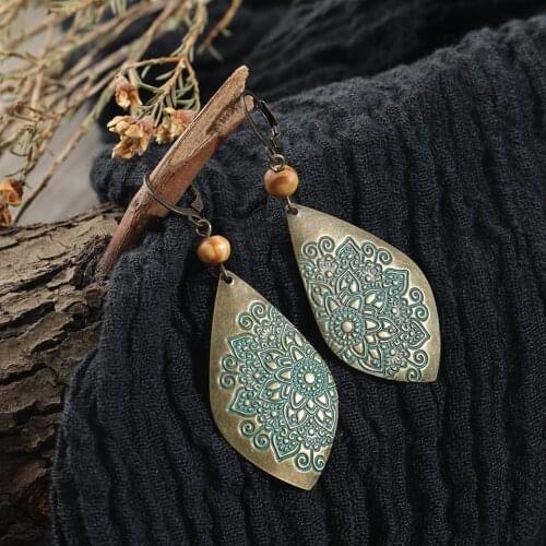 Vintage Indian Ethnic Engraved Dangle Drop Earrings 2018 Gifts For Women Fashion Jewelry Accessories Party Wedding Ornaments