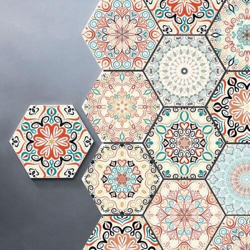 Waterproof Hexagonal Tile Stickers Mandala Wallpaper Self-Adhesive Non-slip Floor Stickers For Bathroom Kitchen Living Room