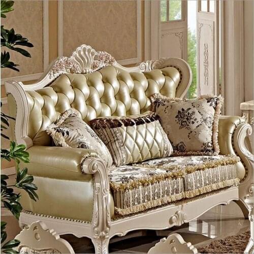 High quality European antique living room sofa furniture genuine leather set pfy10033