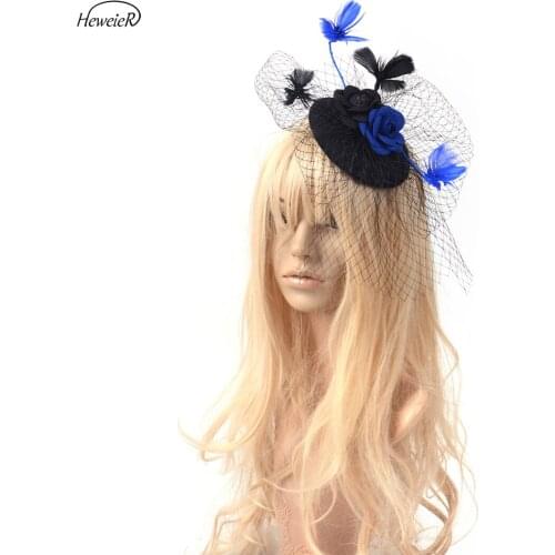 Lady Women Black Fascinator Hats Bowknot Veil Flower Party Headwear Hairpiece Clip