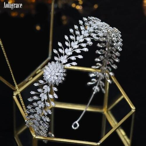 2021 New CZ Wedding Bride Headband Cubic Zirconia Tiaras and Crowns for Women Birthday Party Pageant Headpiece Sweet 16 Headwear