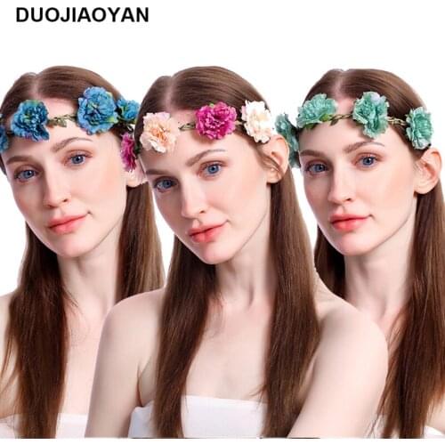 DUOJIAOYAN New Flower Crown Wedding Bridal Wreath Flower Headband Bohemia Women Hair Accessories Flower Hairband Headpiece