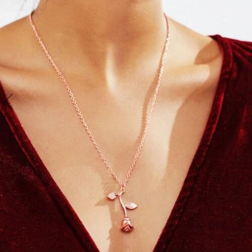 RE Delicate Rose Flower Pendant Necklace For Women Charm Rose Gold Color Long Chain Choker Jewelry Necklaces Female gifts
