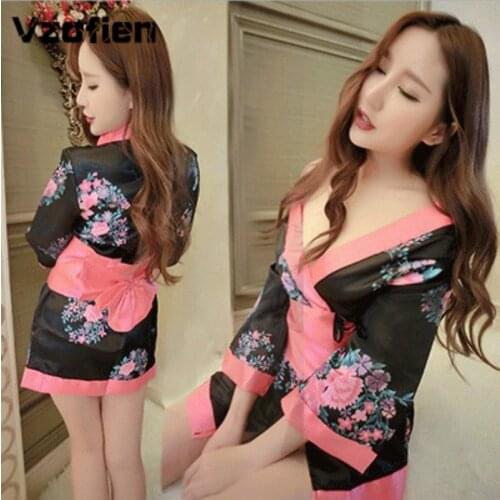 Woman Sexy Japanese Kimono Sleepwear V-neck Yukata Dress Loose Nightgown Bathing Robe Gown Geisha Kimono Oriental Dress