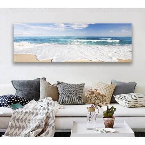 Canvas Print Pictures Wall Art 1 Piece Mediterranean Blue Water Sea Beach Scenery Painting Living Room Seaview Poster Home Decor