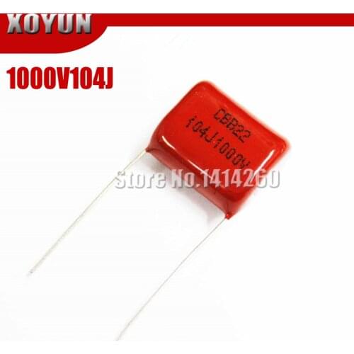 10PCS CBB22 1000V104J 1000V100NF 1000V0.1UF Pitch 15mm 104J 1000V CBB Polypropylene Film Capacitor
