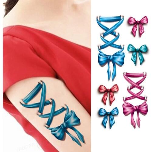 10x Nice 3D Body Art Sleeve Arm Hand Stickers Glitter Temporary Tattoos Small Bowknot Bows Waterproof For Body Painting Gift