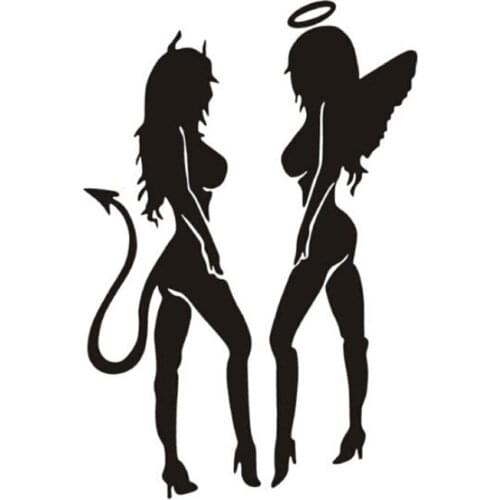 16*11cm ANGEL DEVIL Sexy Girl Fun Personality Car Sticker Decal Car Styling Black/White