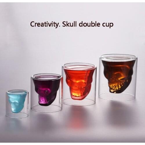 25-250ml Double glass cup Transparent skull wine milk whisky tea coffee water mug drinks glass reusable Tool bar accessories
