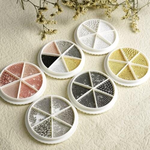 [Beautizon] 6 Grids Tiny Steel Caviar Beads 0.8-3mm Mixed Size 3D Design Rose Gold Silver Jewelry Manicure DIY Decoration