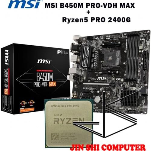 AMD Ryzen 5 PRO 2400G R5 PRO 2400G CPU + MSI B450M PRO-VDH MAX Motherboard Set meal Socket AM4 New / no fan