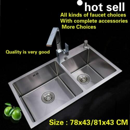 Free shipping Standard kitchen sink double groove durable manual 3mm thick food grade 304 stainless steel 78x43/81x43 CM