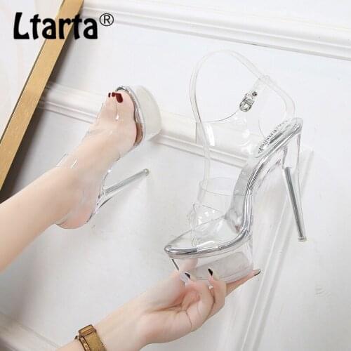 LTARTA Sexy Fashion Pole Dance Car Model Catwalk Transparent Crystal Heel High Heels Plus Size Platform Womens Sandals WZ
