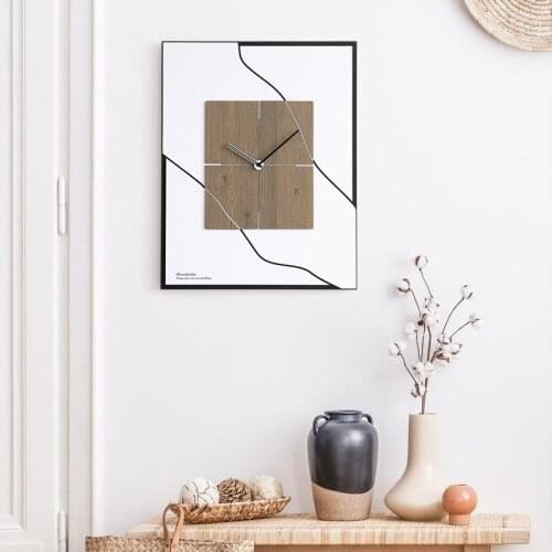 Fashion Simple Square Wall Clock Nordic Design Creative Horloge Large Wall Clock Kitchen Wooden Reloj Pared Home Decor SX50SX