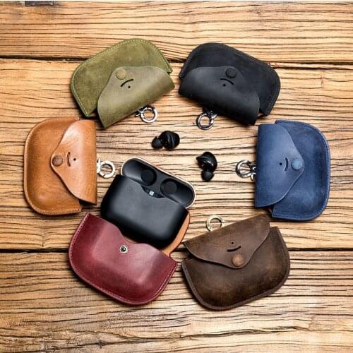 Bluetooth Wireless Earphone Case for SONY WF-1000XM3 Retro Crazy Horse Leather Anti-Lost Charging Case Portable Leather Cover