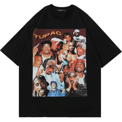 Mens tshirt Unisex Harajuku Print Short Sleeve Streetwear 2021 New Awesome 2pac Rap T Shirts print O-Neck Short Sleeve Regula