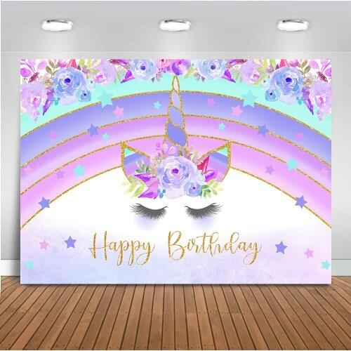 Purple Unicorn Backdrop Happy Birthday Theme Party Background for Photo Studio Flower Unicorn Birthday Parties Decoration 563