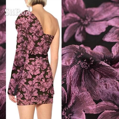 French elegant embossed style black background pink floral jacquard brocade fabric for women summer dress blazer tissu SP6053