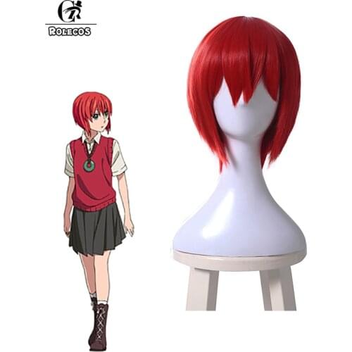 ROLECOS The Ancient Magus Bride Cosplay Hatori Tomoyo Cosplay Headwear Synthetic Hair Mahoutsukai no Yome Wine Red Short Hair