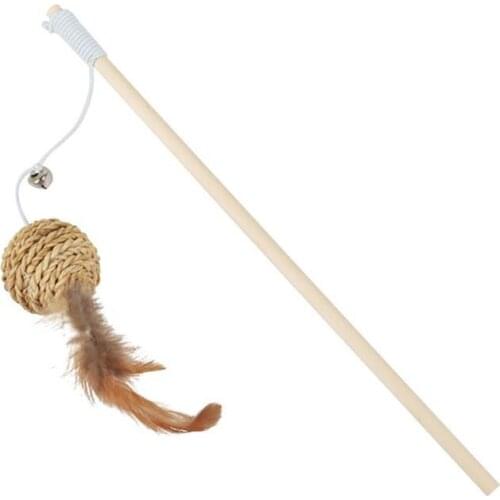 Cat Teaser Toy Wood Rod Ball With Feather Fake Feather Interactive Toy Kitten Toy For Cat Rod Cat Wand Toys