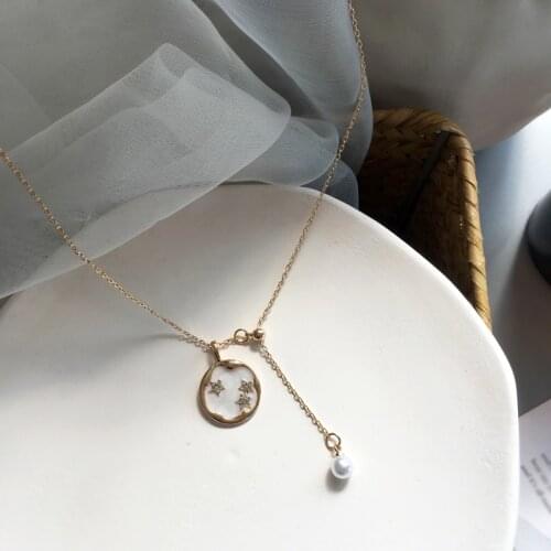 Delicate Jewelry Thin Chain Necklace Fancy Design Sweet Korean Simulated Pearl Star Pendant Necklace For Women Jewelry Gifts
