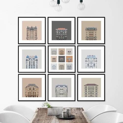 Nordic City Architecture Landscape Square Texture Canvas Painting Printing And Poster Wall Picture Living Room Home Decorative