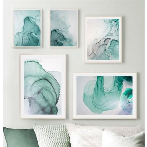 Canvas Painting Modern Abstract Mint Green Marble Wall Art Pictures Gallery Posters Living Room Home Decor