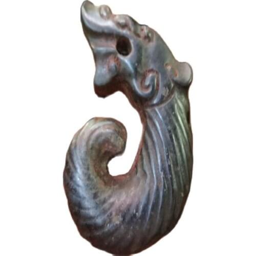 China Red Mountain Culture Collection Meteorite Carving Totem Dragon Pendant