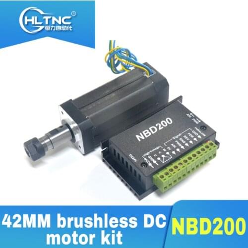 42MM brushless DC motor kit, small motor torque，104W 24VDC Motor Air cooled Spindle Brushless ER11 +NBD200 B