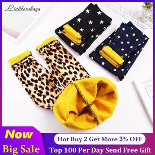 Baby Girls Leggings 2020 Thick Warm Leopard Pants Kid Girl Stars Plus Velvet Pants Children Vintage Trousers For Autumn Winter