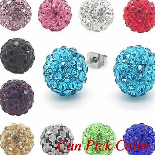 Best new hjh35 8mm fashion silver plated Earrings Crystal Ball Stud Earring Mix Colors women christmas gift