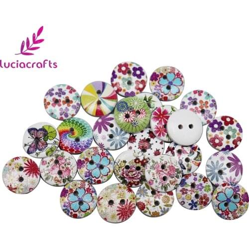 Lucia Crafts 48/50pcs 2 Holes Snowflake Flower Printed Wooden Buttons Sewing Accessories E0222