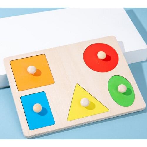 Montessori Materials Colorful Geometry Grasping Board Wooden Pegged Grab Shape Sorting Board Toys for Baby Home Educational Toy
