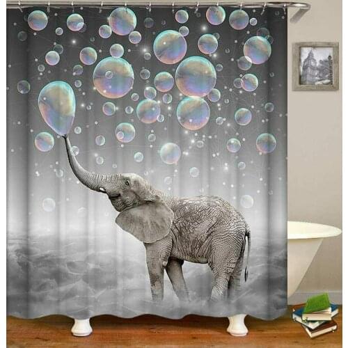 Bubbles Elephant Shower Curtain Polyester Fabric Grey with 12 Hooks Long 180*180cm Waterproof Polyester fabric 3D Bath curtain