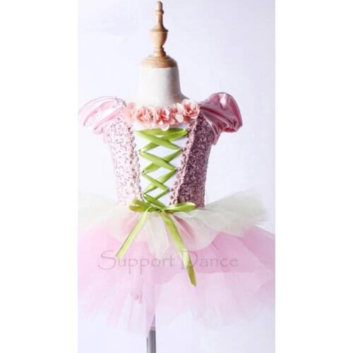 Support Dance Girls Pink Sequined Ballet Tutu Dress Kids Dance Costume Princess Vestidos C111