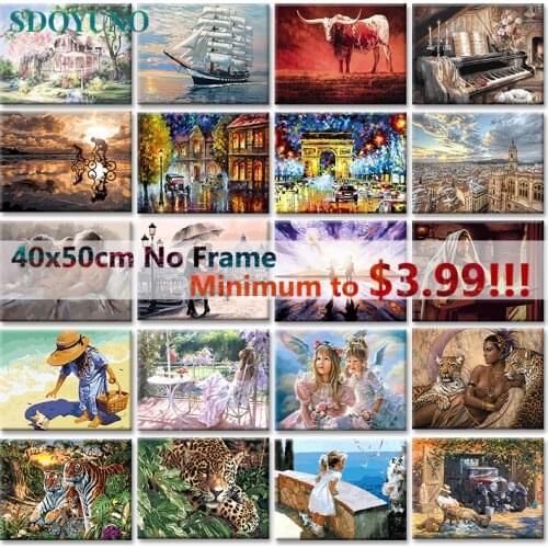 SDOYUNO painting by numbers 40x50cm Frameless Digital Painitng On Canvas pictures by numbers DIY Figure Animals Landscape