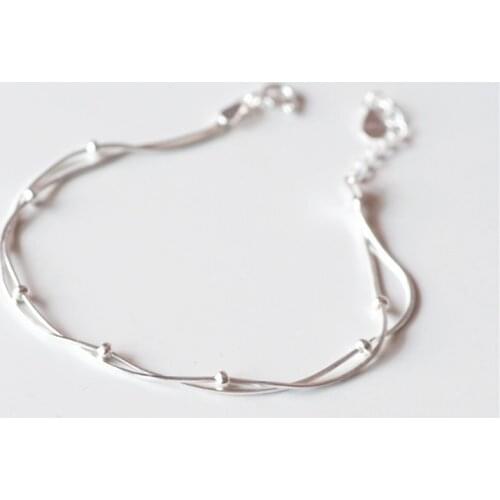925 Sterling Silver Double layer Small Round Bead Charm Bracelet & Bangle For Women Wedding Jewelry sl251