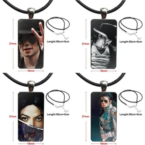 Steel Color Glass Cabochon With Rectangle Shaped Pendant Choker Necklace For Women Men Party Michael Jackson Silicone
