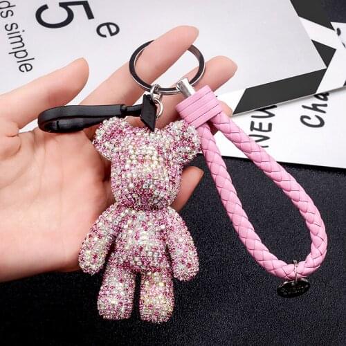 Rhinestones Gloomy Bear Doll Keychain Cool Cartoon Diamond Crystal Key Chain Ring Keyring Keyfob Car Keyring Accessories Women