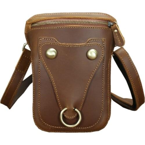 Retro Genuine Leather Shoulder Bag for Men Mini Waist Pack Male First Layer Cowhide Mobile Phone Bags BeltBag Travel Cross Body