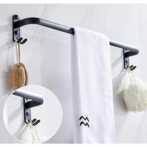 Towel Black Rack Bathroom Wall Hanging Aluminum Bathroom Single/Double Rod Towel Rod Free Punch Bathroom Towel Bar