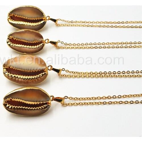WT-JN018 Wholesale Hot Genuine Zeber cowrie necklace 25mm, Charming natural 24k gold color half gold cowrie necklace