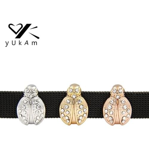 YUKAM Jewelry Cute Crystal Rhinestones Insect Ladybug Ladybird Beetles Slide Charms Keeper for Mesh Bracelets Accessories Making