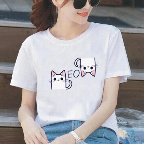 Good Morning Kitty Meow Print Women T-Shirt Summer Short Sleeve Harajuku Tee Shirt Femme Loose T Shirt Women Tops Camiseta Mujer