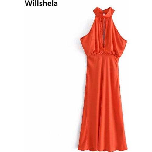 2021 Elegant Women Satin Halter Dresses Fashion Hollow Out Sleeveless Chic Lady Sexy Party Prom Midi Dresses Woman robe femme