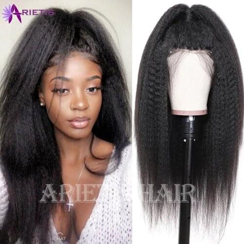 Kinky Straight Lace Front Human Hair Wigs 10A Grade 150% 180% Density Remy Human Hair Wigs For Black Women Pre-Plucked Hairline